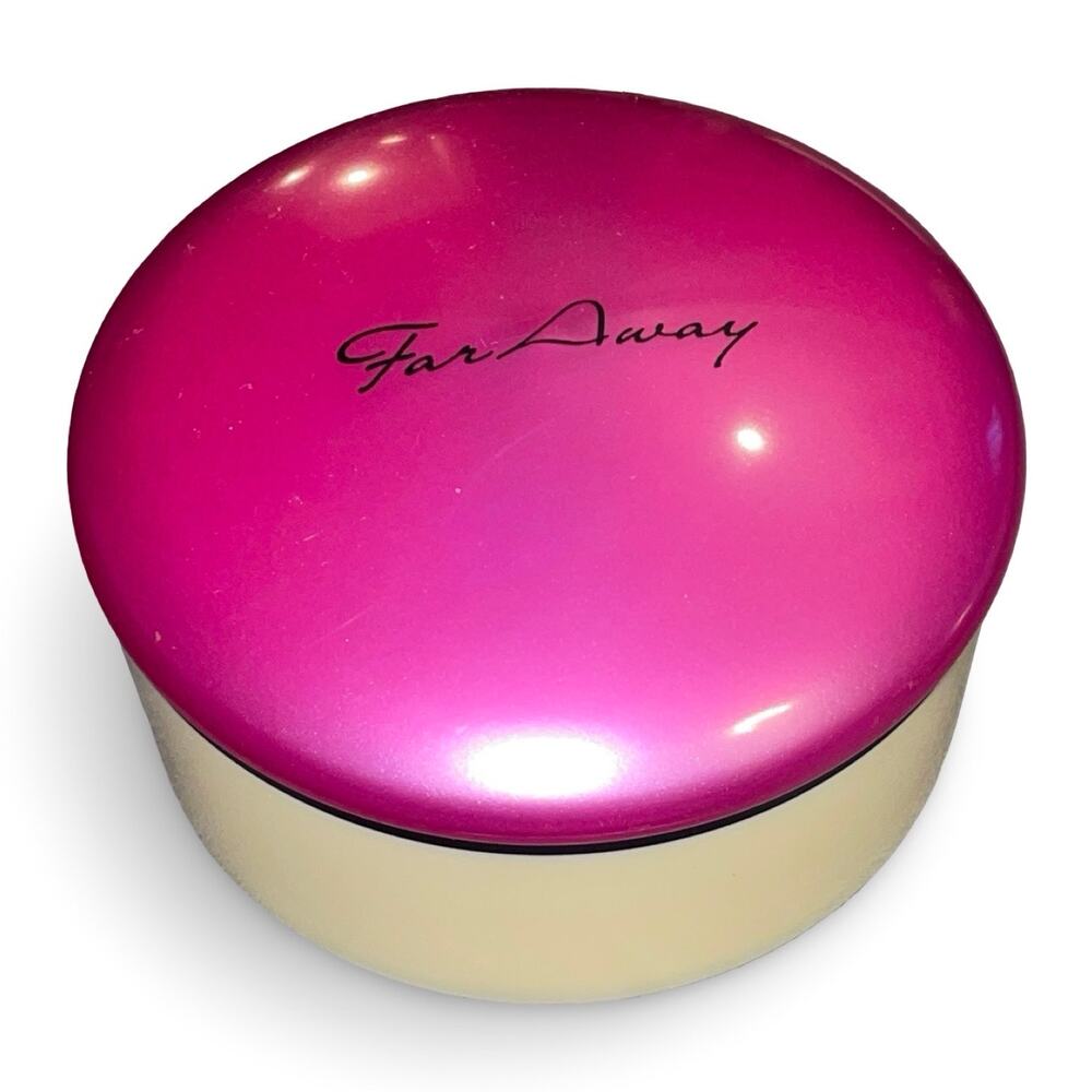 Vintage 1995 Avon Far Away Perfumed Dusting Powder 3.5 oz Big Round Box Puff